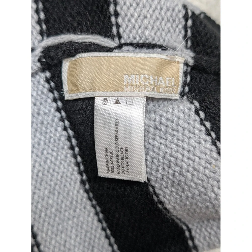 Michael Kors Mens Beanie Striped Knit Acrylic Black Gray Metallic Logo OS Hat